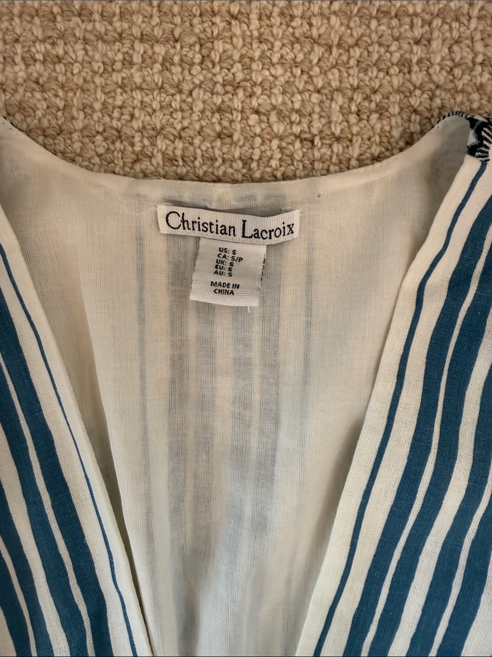 Christian Lacroix White Linen Maxi Dress with Blue Coastal Shell Motif - Picture 6 of 9